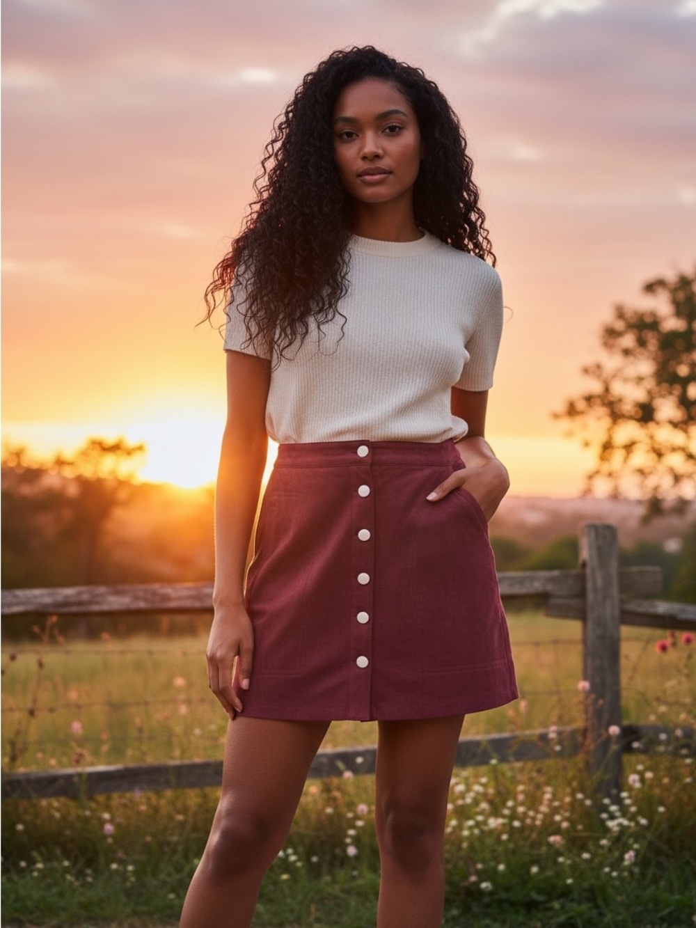 Forever 21 Button-Front Wine Colored Mini Skirt